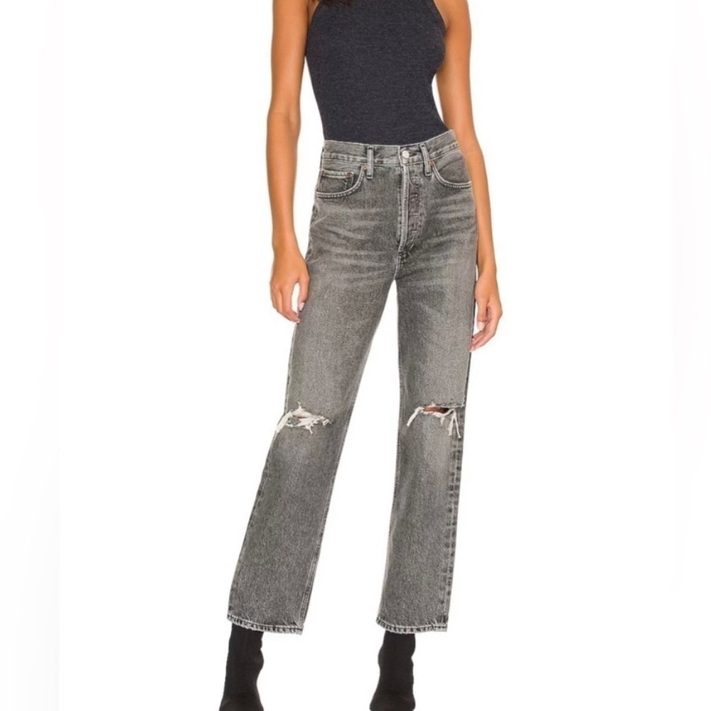 AGOLDE 90's Mid Rise Loose in Outline Jeans Denim Faded Grey Black 22